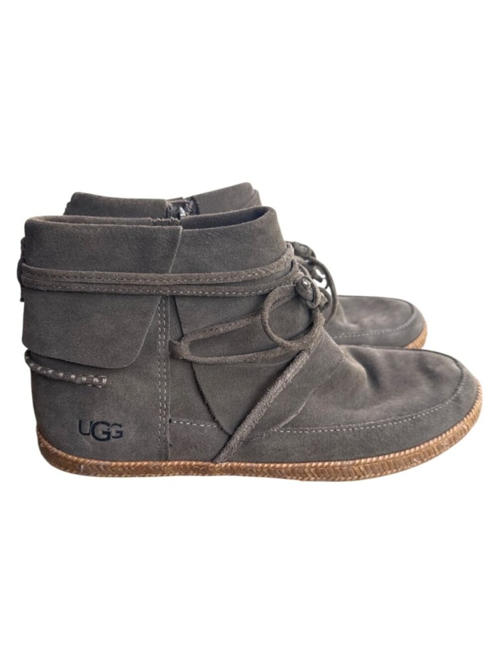 UGG Reid Womens Size 7.5 Gray Suede Espadrille Ankle Booties Side Zip Boots